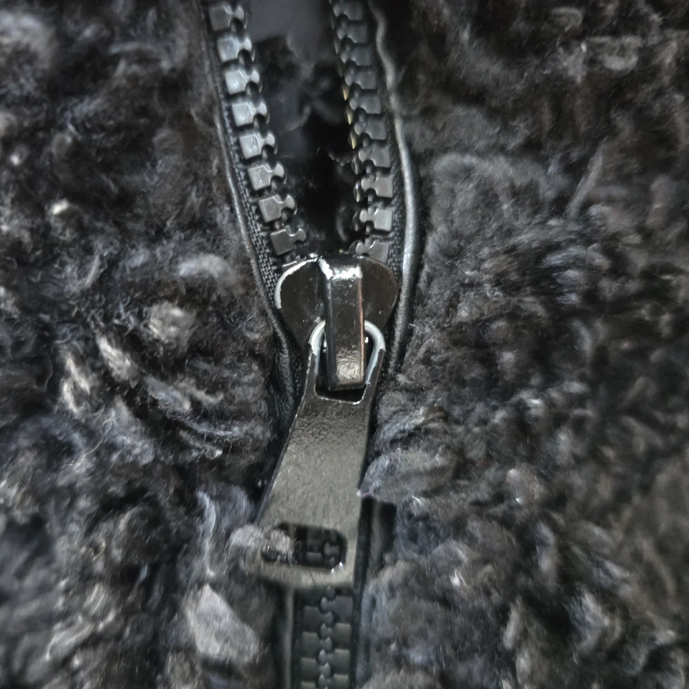 Zara Black Boucle Fleece Teddy Sherpa Faux Fur Cropped Bomber Jacket, M